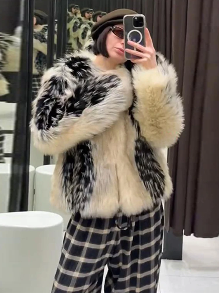 시크한 인조 모피 여성 코트 우아한 O넥 싱글 브레스티드 긴 소매 두꺼운 여성 아우터 2025 겨울 여성 스트리트 재킷