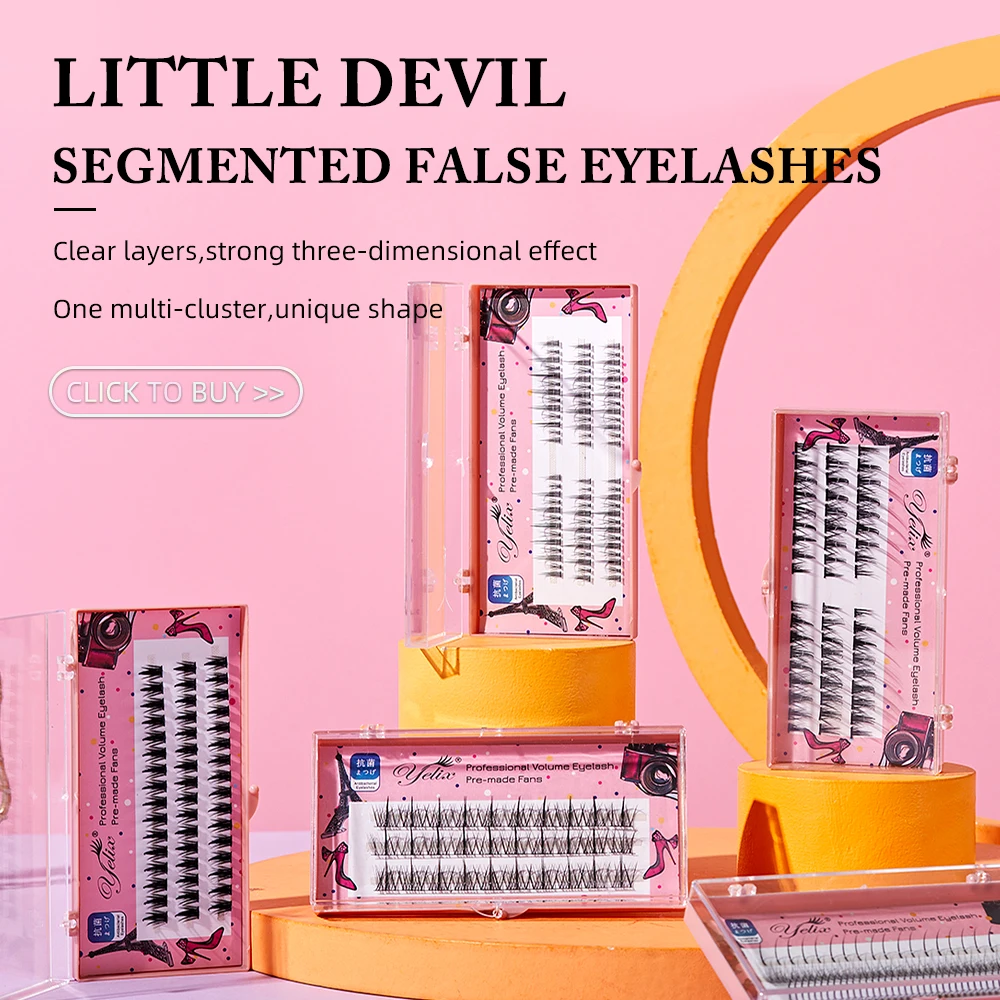 Yelix DIY False Eyelashes Individual Cluster Lashes Pre‑Made Fans Wispy Natural Volume  Segmented Lash Extensions Makeup Cilia