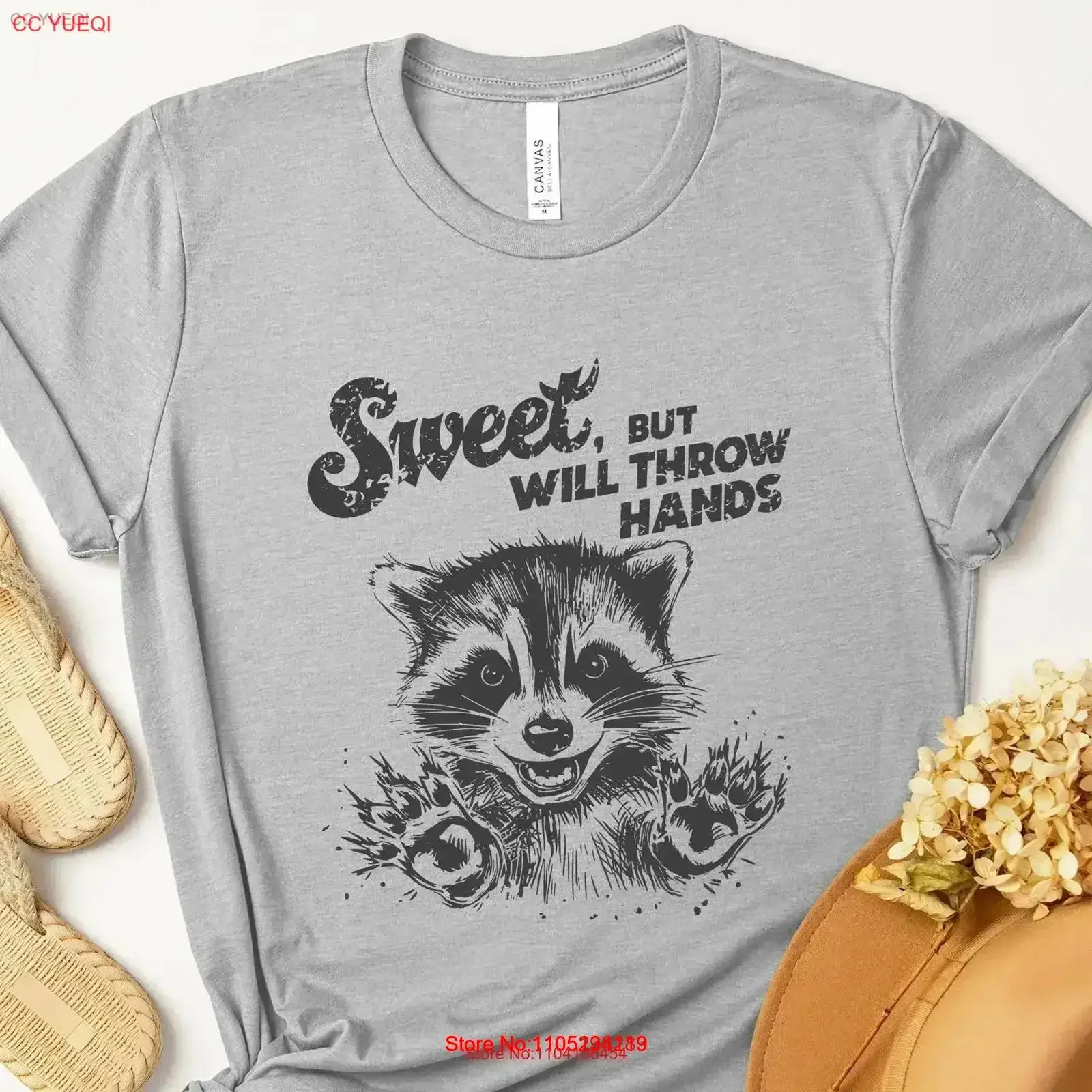 Camiseta dulce pero lanzará las manos, amante de los animales de mapache, lindo regalo humorístico, vida silvestre Local, niños, Roccoon, gráfico vintage lavado