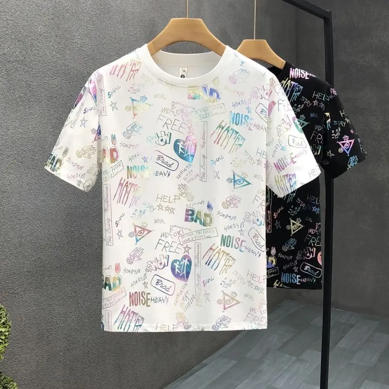 Elegant Fashion Harajuku Slim Fit Male Clothes Loose Casual Sport All Match Tshirts Printed O Neck Insert Short Sleeve T-shirts