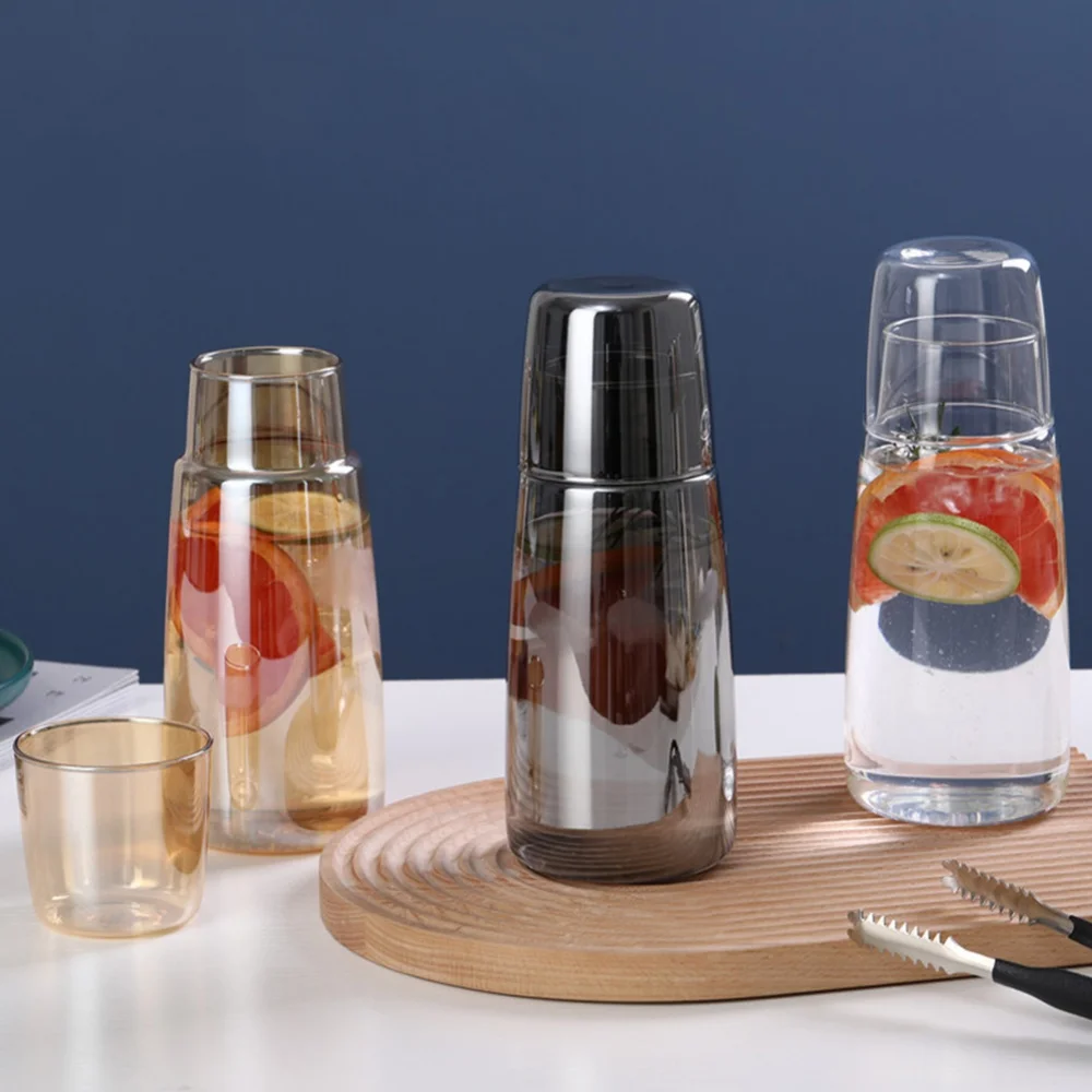 Glass Water Bottle with Glass Cup Set Water Bottles Drinkware Bedside Carafe with Tumbler Glasses Drinking Pitcher for Beverage