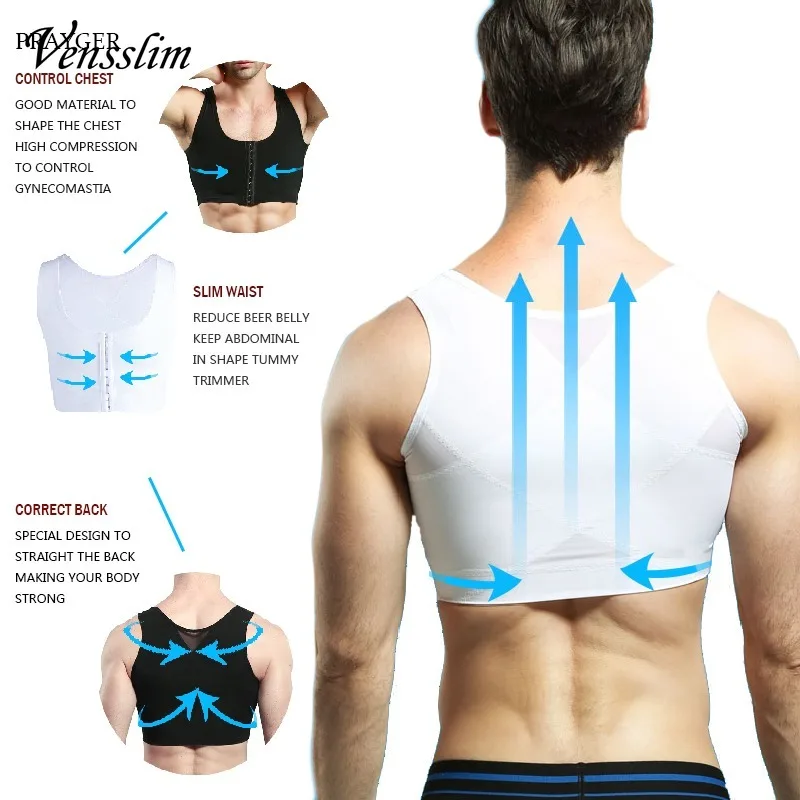 Vensslim Men Chest Vest Sweat Chest Bandage Tight-fitting Underwear Body Shaper Corset Support Chest Compression Correct Posture
