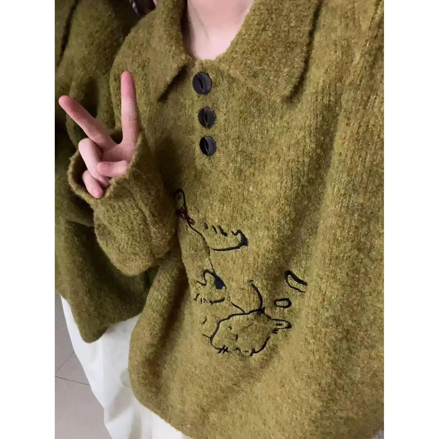 

Korean Retro Kitten Loose Soft Waxy Sweater for Women 2024 Autumn and Winter Ins New Women's Lazy Style Sweater Jacket Top