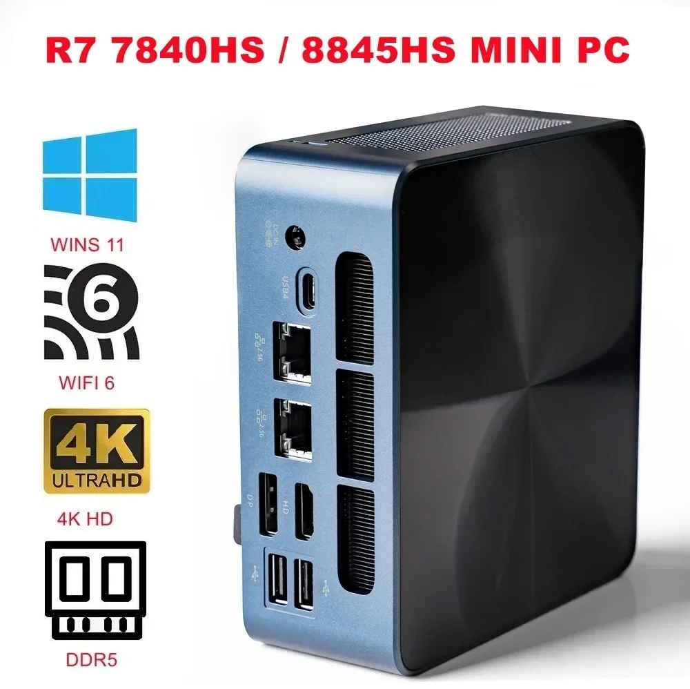 SZBOX MINI PC R7 7840HS / 8845HS Windows 11 Pro DDR5 5600Mhz PCIe4.0 Nvme SSD WIFI6 BT5.2 4K@60hz 1000M Lan Desk Gaming Computer