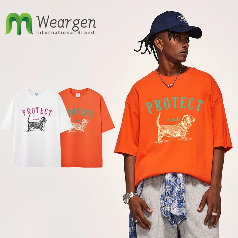 

Men Pure Cotton Dog Pull Printed T-shirt Summer Trendy Brand Loose Funny Animal Short-Sleeved 8144S25