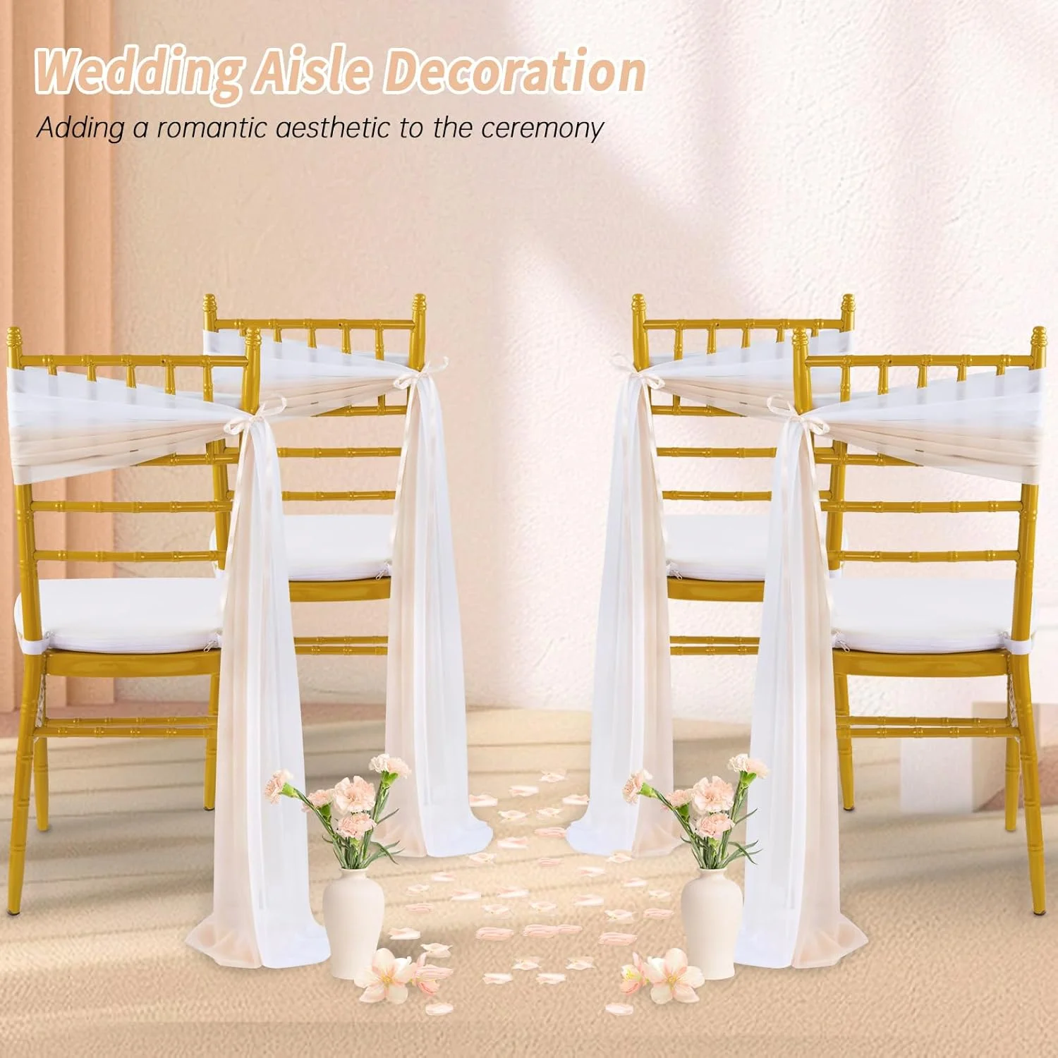 20PCS Chiffon Chair Sashes Wedding Chair Draping Decor 17x250cm For Wedding Aisle Decorations Party Banquet Event Baby Shower