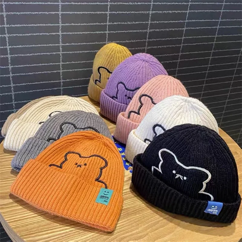 Kids Hats New Boys Girls Hat Winter Baby Knitting Cute Bear Pattern Caps Fashion Keep Warm Beanie Cap Kid Accessories 0-6Years