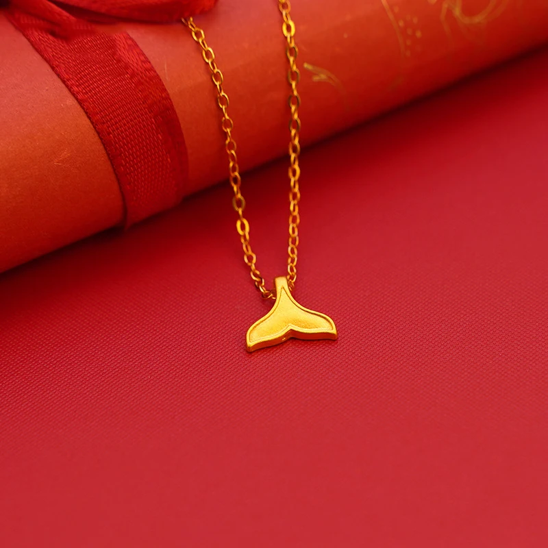 999 Pure Gold Pendant Necklace Real 24K Gold Fish Tail Pendant for Women Fine Jewelry Wedding Gift