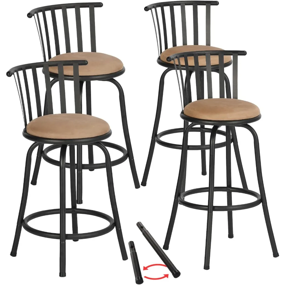 

24/29 Inch Bar stools, Set of 4 Swivel Height Stool w/Backs and Footrest, Adjustable Bar Stools w/Interchangeable Legs Armless
