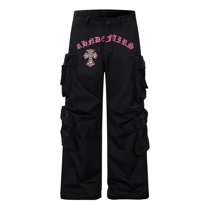 

GXFortune American Heavy Du Design Multi-ket Wide Leg Work Pants Men's Loose Casual Floor-Length Trousers