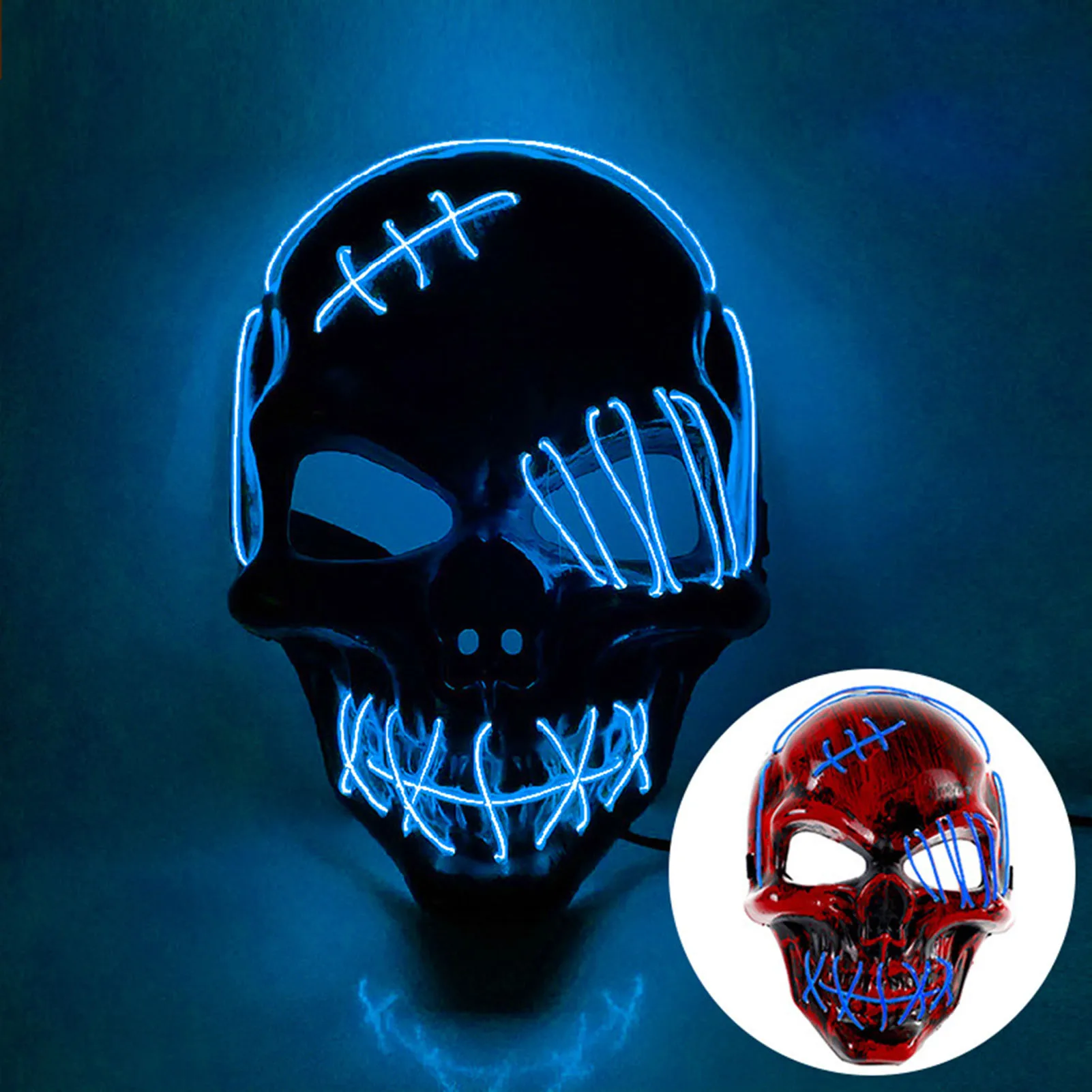 LED Light Up Halloween Mask Scar One Eyed Pirate Mask with Blood Terror Cold Light for Festival Cosplay Halloween Costume