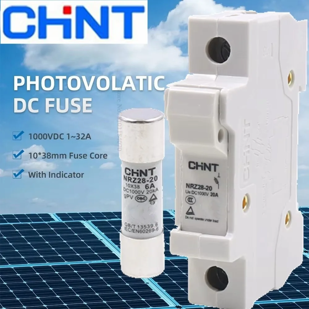 CHINT Solar DC Fuses 1000V PV Photovoltaic 6A 10A 15A 16A 20A DC Fuse Holder Base for Solar System Short Circuit Protection gpV