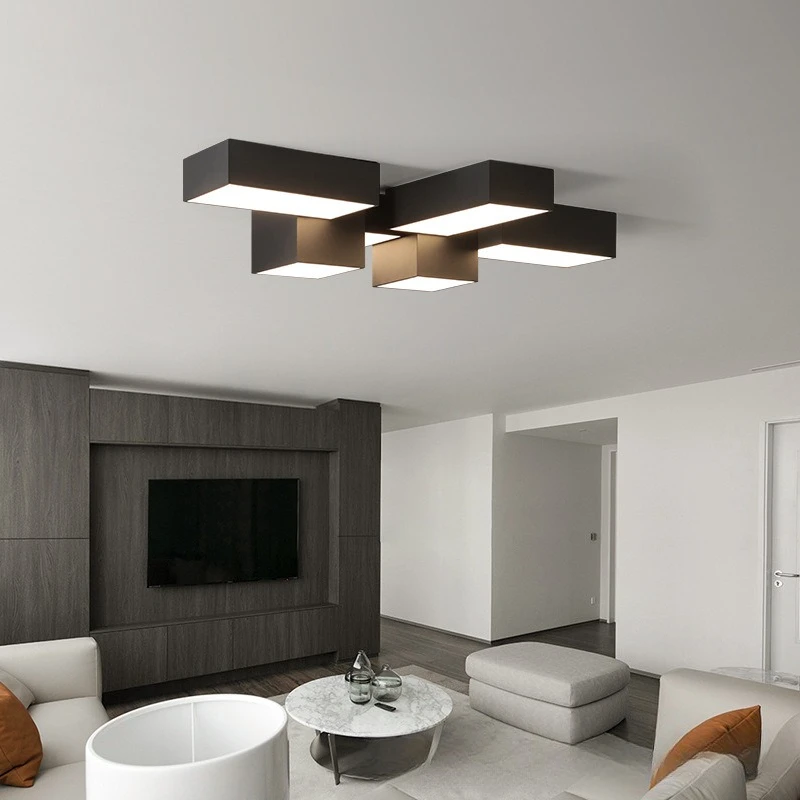 Luz cuadrada geométrica para sala de estar, luz principal minimalista, luz de techo creativa de sentido avanzado, ambiente minimalista moderno