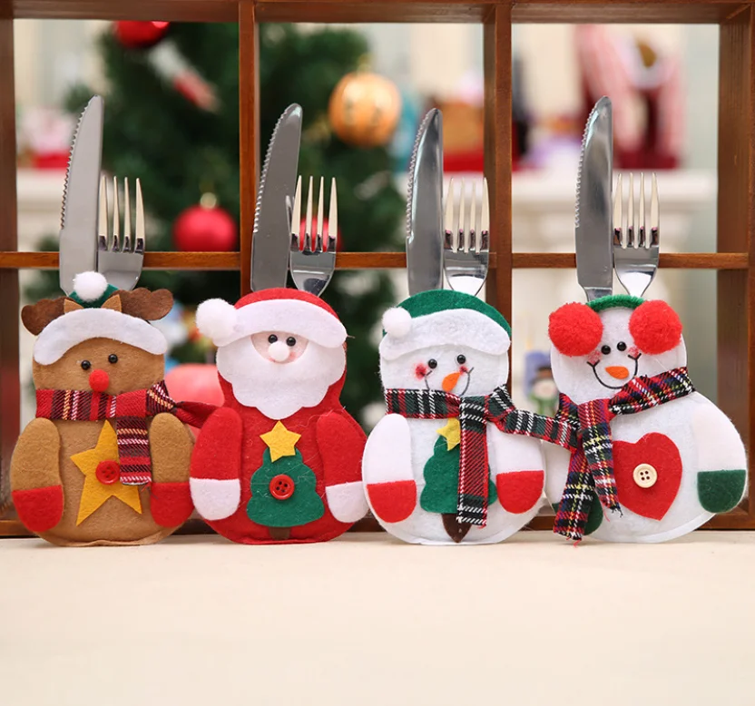 Cheap Christmas ornaments Snowman felt Santa tableware packaging Christmas and fork cover Christmas table decoration without tab