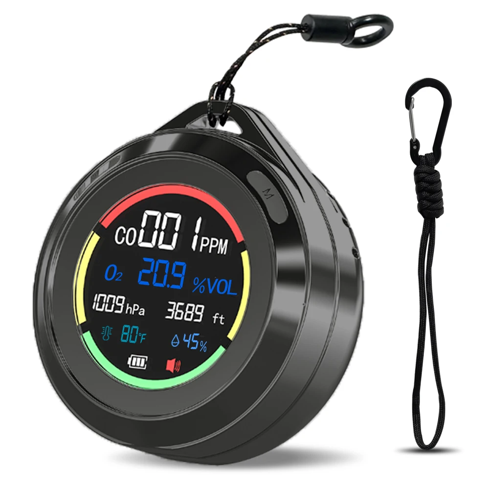 

Portable Oxygen Carbon Monoxide Detector, Mini O2/CO/Pressure/Temp./Humidity, Alarm Sensor for Outdoor Camping, RV Car Indoor