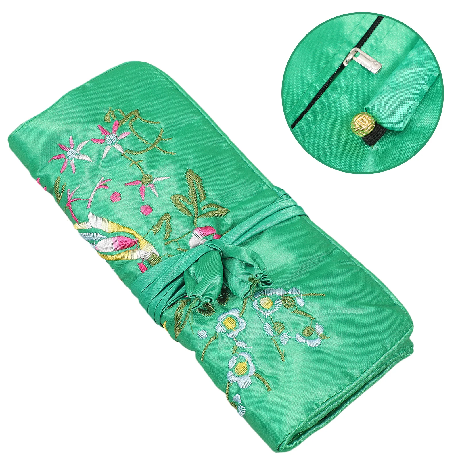 

Jewelry Bag Organizer Handmade Embroidered Flower Design Roll Up Storage Pouch For Earrings Necklace Bracelet