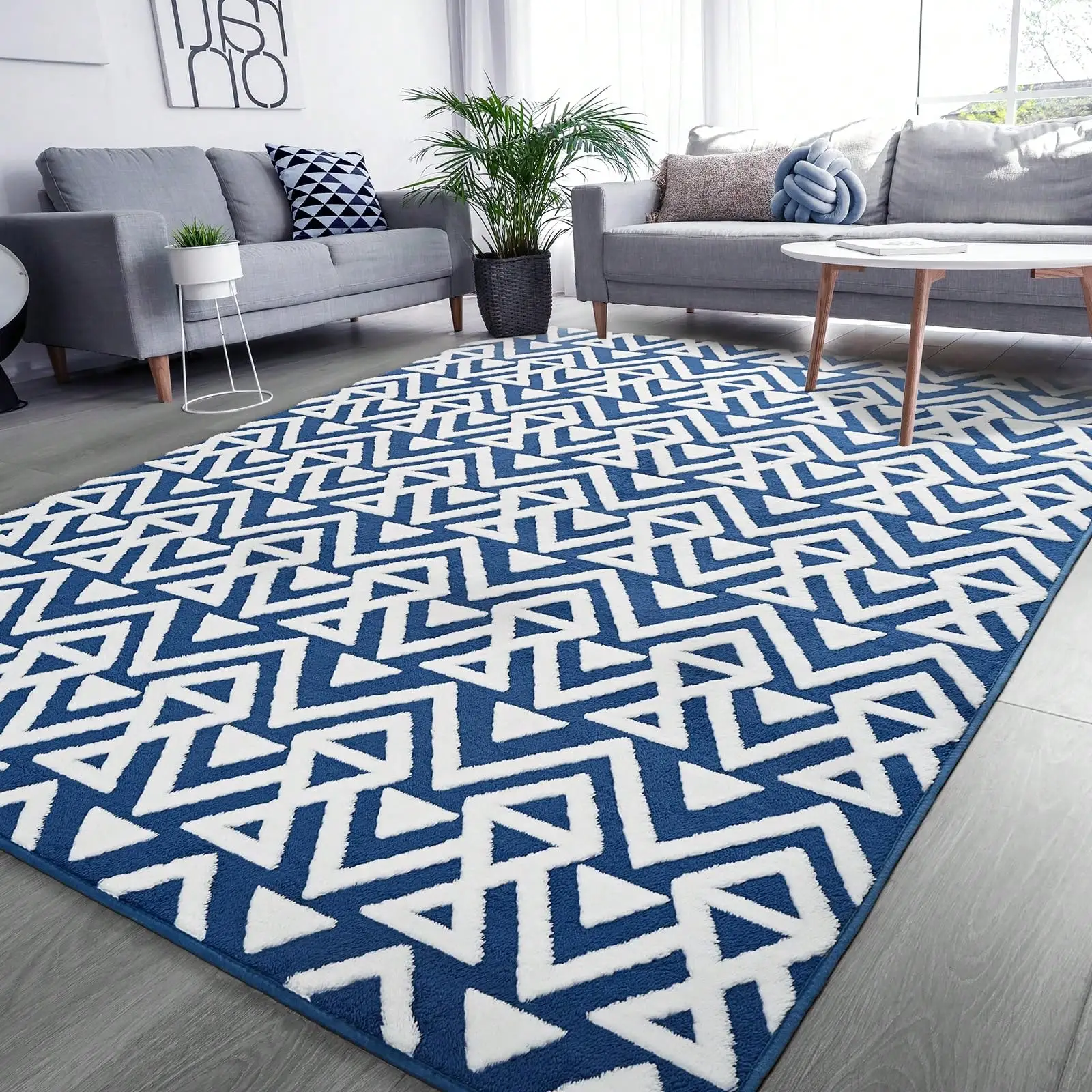 

Rugs Memory Foam Bedroom Carpet, Plush Geometric Textured Area Rugs For Living Room Couch Dorm Decor