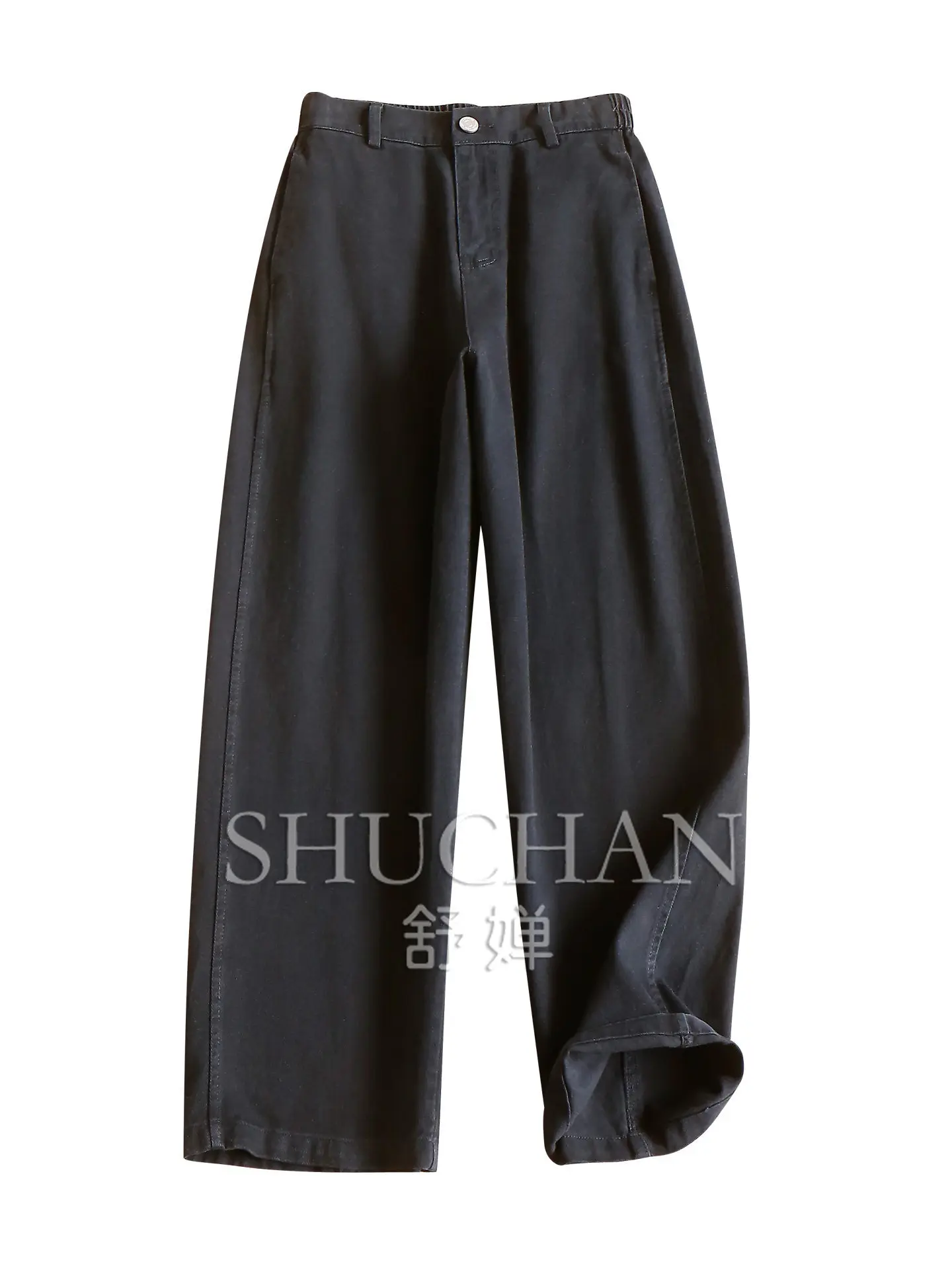 Simplified Casual, French Comfortable 100 Cotton High Waist Wide Leg Sickle Nine Point Jeans Women's 82W7