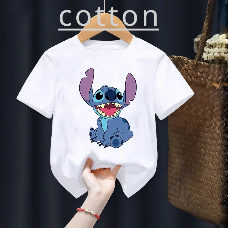 summer Disney Lilo Stitch Child Cotton T-Shirt Kawaii Anime Cartoons Casual Clothes Baby Tee Shirt Kid Girl Boy Fashion Y2K Top