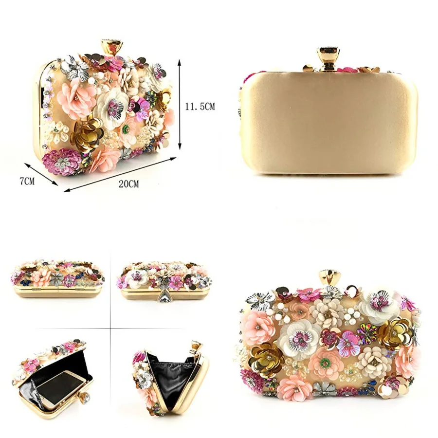 Women Clutches Flower Evening Handbag Chain Strap Shoulder Bag