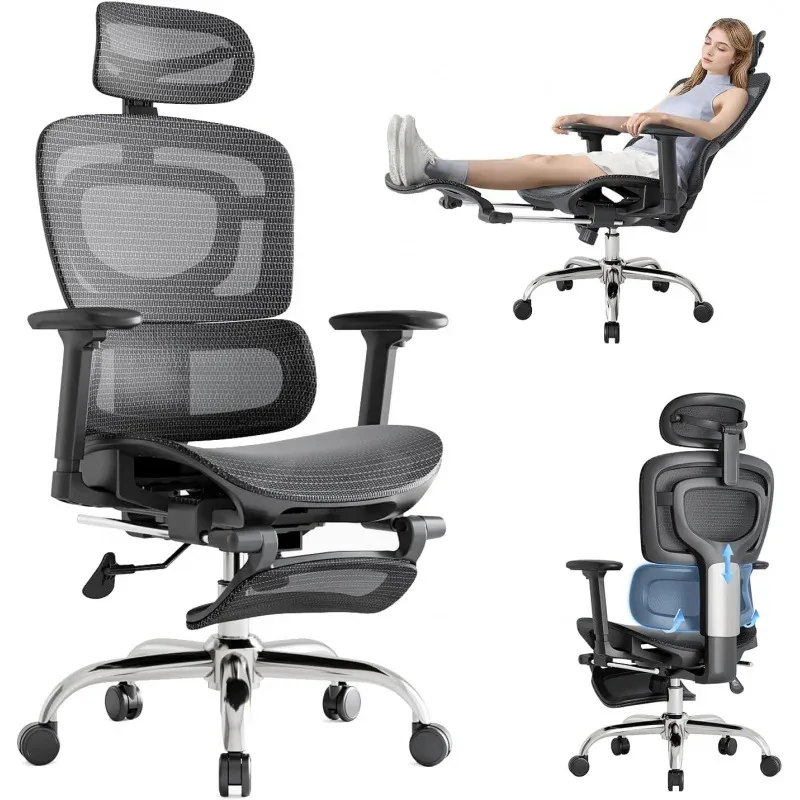 

QWErgonomic Office Chair,Adaptive Lumbar Support,SGS Class 4 Gas Clylinder 400 LBS Capacity,3D Headrest Armrest and Retractable