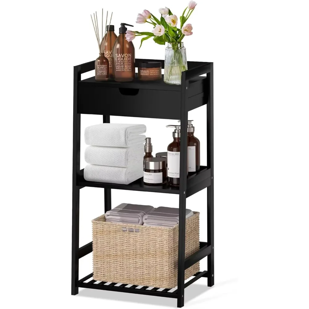 

3 Tier Bamboo Bathroom Shelves with Drawer, Ladder Shelf for Bathroom Storage Stylish Storage Solution for Home Kitchen, Office