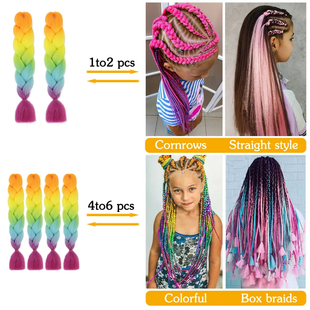 AZQUEEN 24 Inches Jumbo Braid Synthetic Braiding Hair Ombre Jumbo Hair Extension For Women DIY Hair Braids Pink Purple Yellow