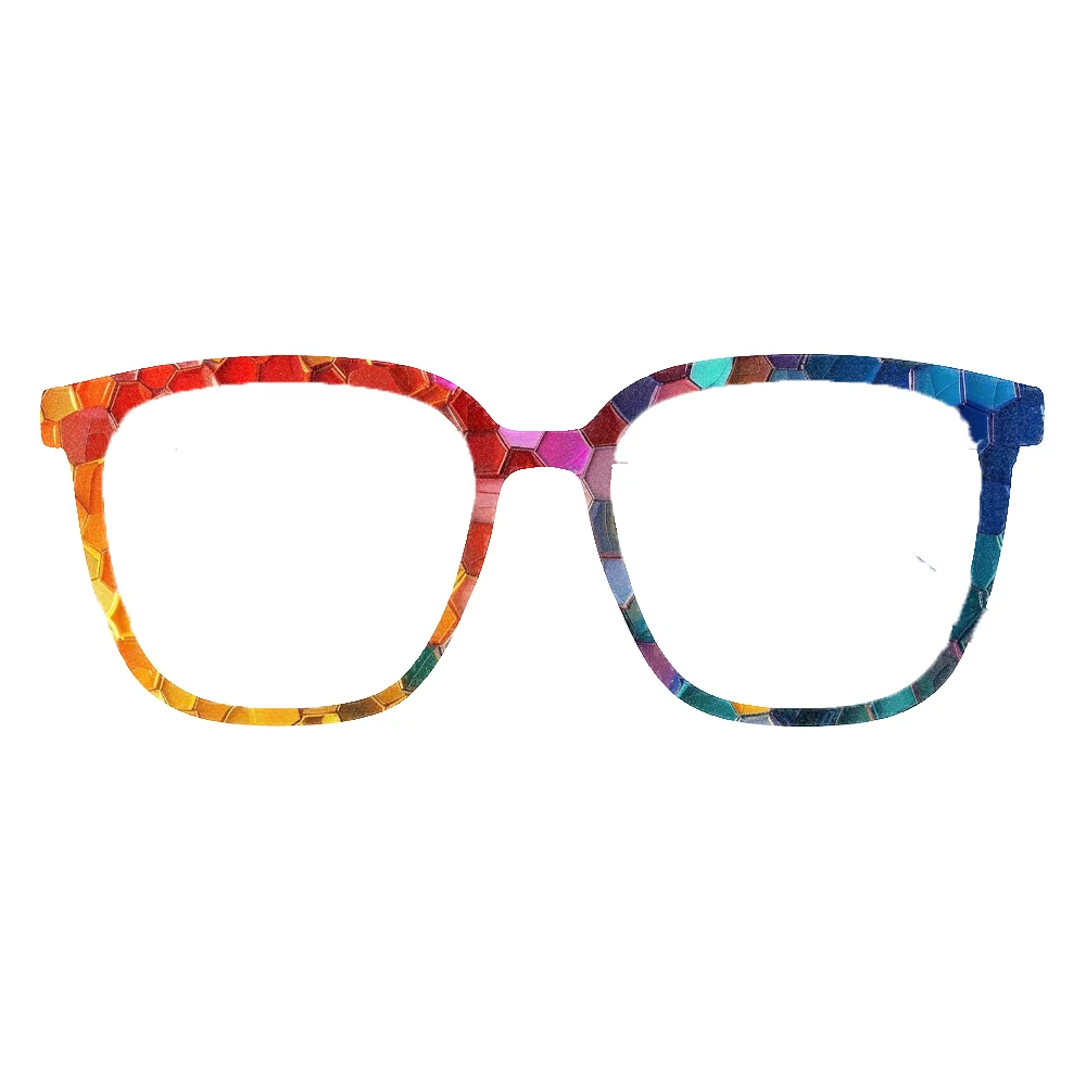 Rainbow Broken Mosaic Glass Pattern Square Eyeglass Frames Women Colorful Stained Optical Prescription Glasses Trendy Fashion