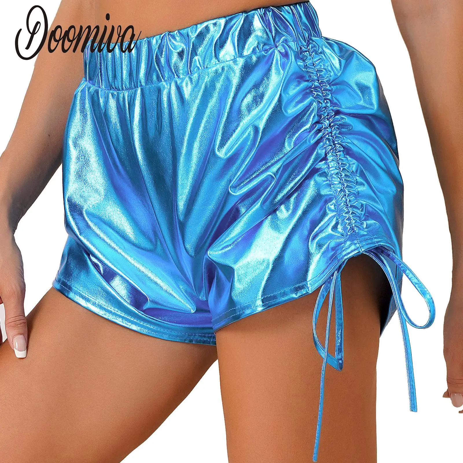 

Fashion Women's Metallic Shorts Shiny Side Drawstring Booty Shorts Sexy Hot Pants Rave Party Dancing Clubwear Streetwear