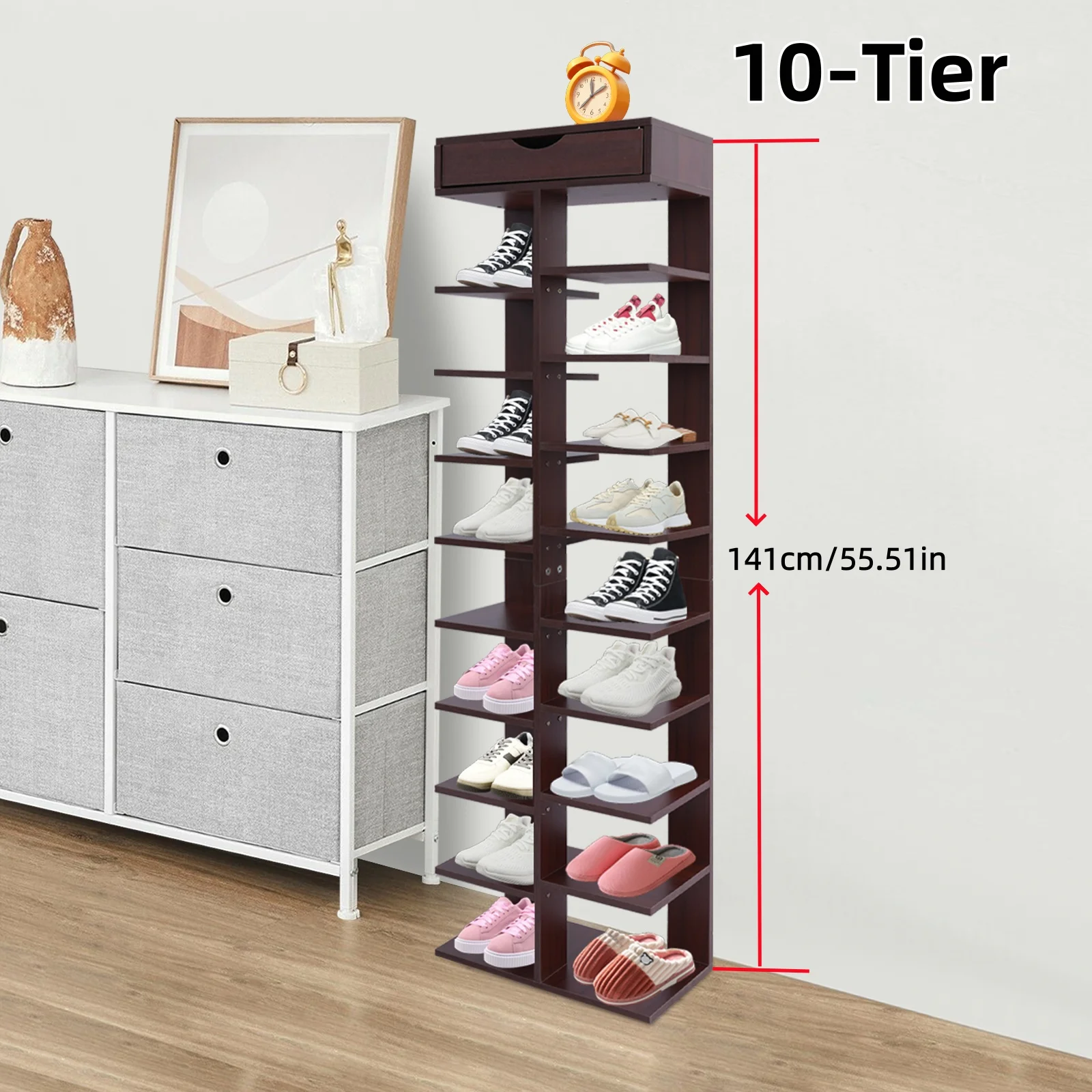 

10-уровневая деревянная полка для обуви, отдельно стоящая полка для обуви, шкафы для обуви, полка для хранения, книжная витрина для прихожей