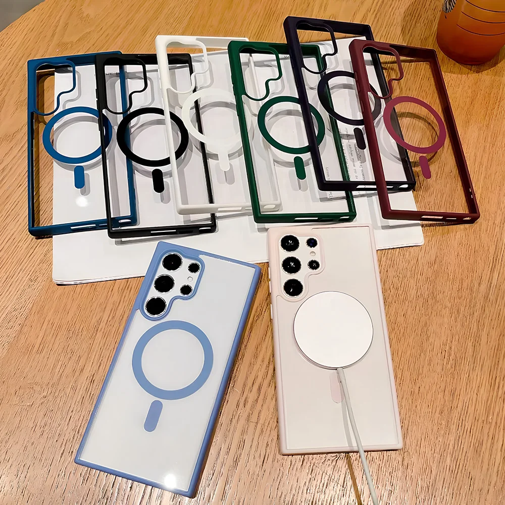 Translucent Magnetic Case For Samsung S26 Ultra S25 Ultra S24 FE S23 S22 A56 A55 A36 A35 A06 For Magsafe Wireless Charge Cover