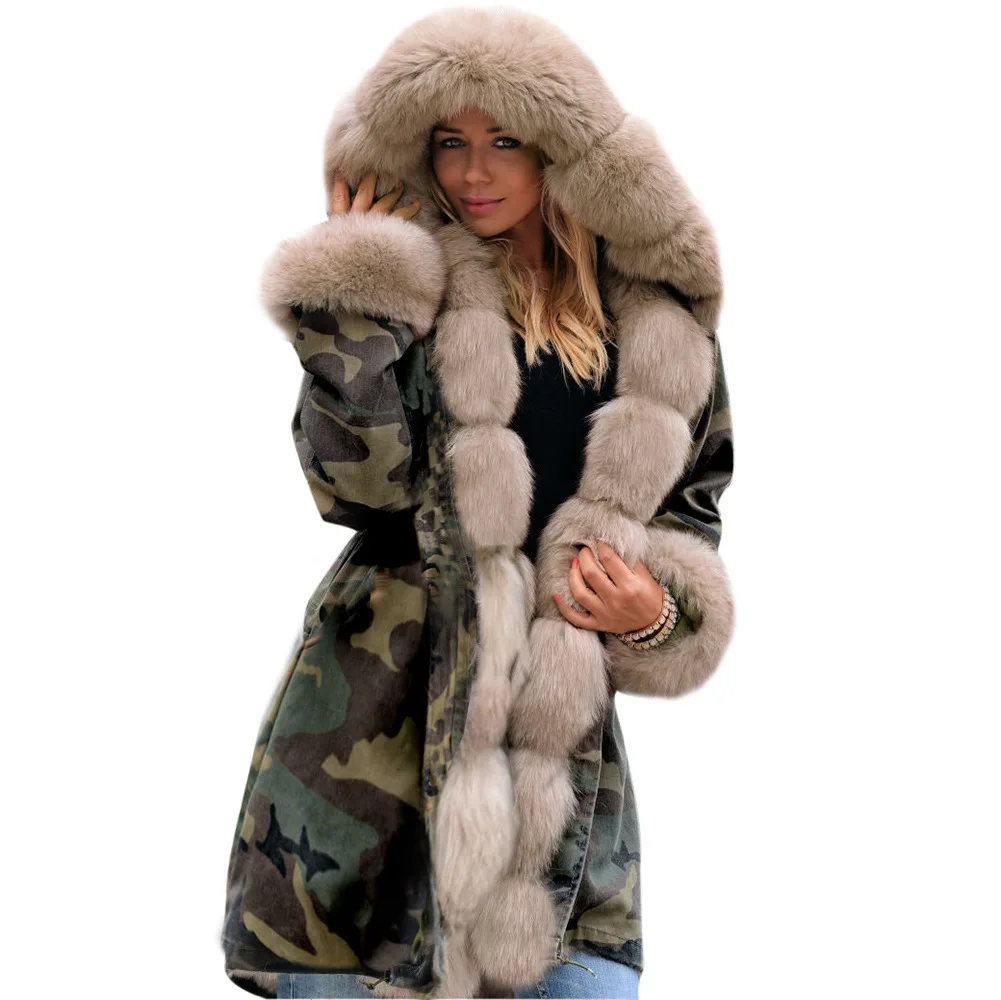 New Women Winter Thick Warm Hooded Parka Women\'s Military Parkas Coats Hooded Fur Collar Jacket Woman Faux Fur Velvet Jacket