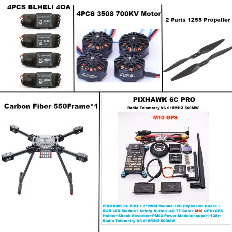 RctoSk 550 Hexa Frame PIXHAWK 6C PRO M10 Controllo di volo Carbonio Ardupilot Radio Telemetria Quadcopter 40A 3508 700KV Motore ESC