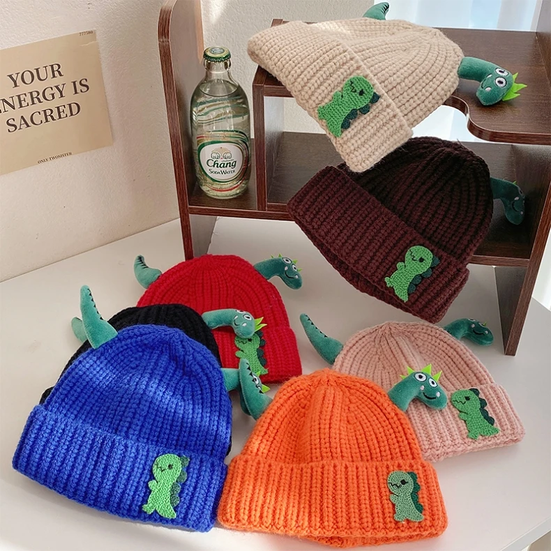 Children winter windproof wool warm hat children cute dinosaur casual hat Korean version of the new warm