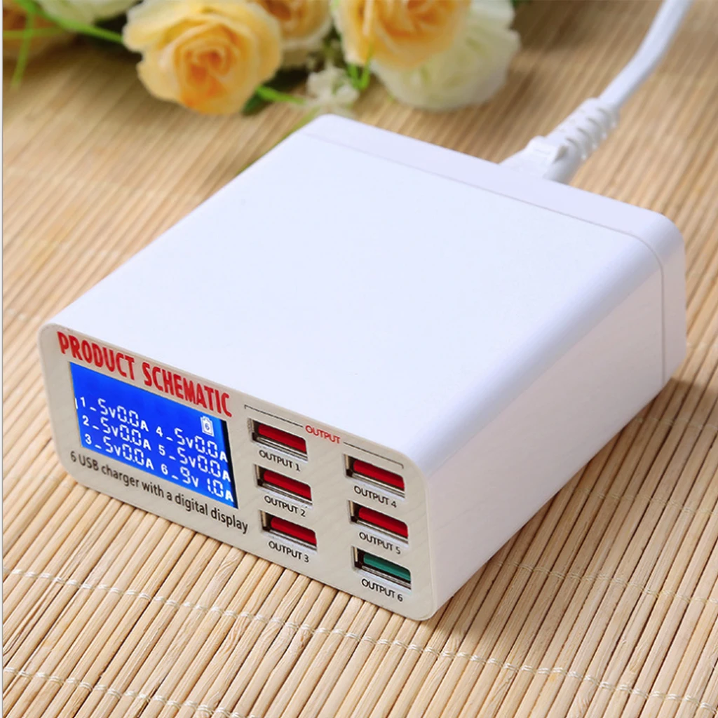 8A QC3.0 USB Charger with LCD Display 6 Ports Desktop Mobile Phone Charger Smart Fast Charging for Smart Phones Tablet PC