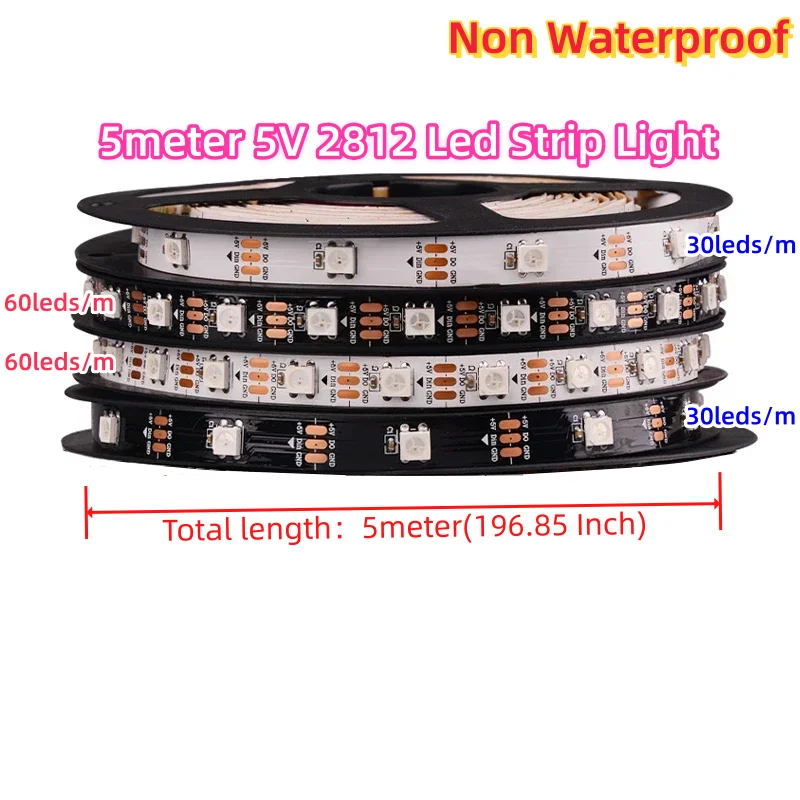 Non-Waterproof 5m Black/White PCB IP30 5V WS2812B Led Lights Strip RGB Led Strip Light Individually Addressable Led Light Strip