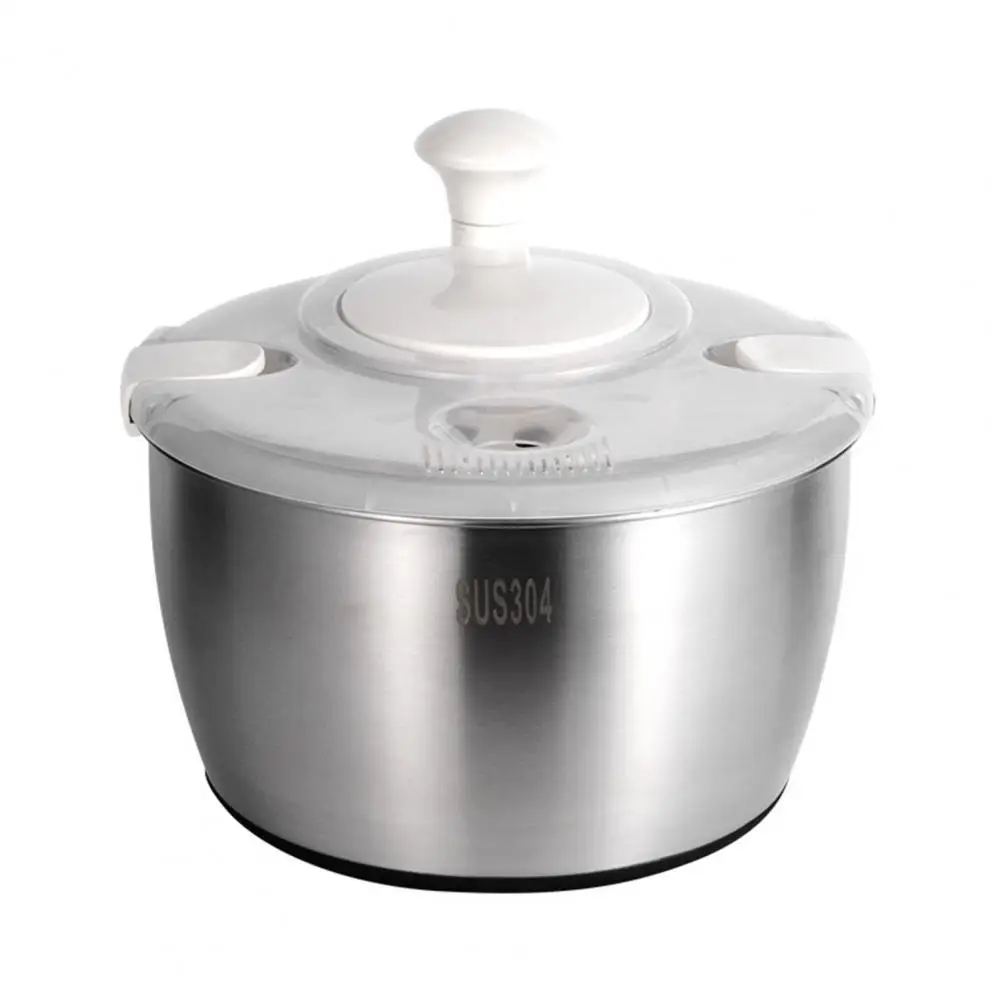 Lettuce Spinner with Drain Stainless Steel Salad Spinner with Drain Basket Non-slip Base Stop Button 5.3 Quart for Crisp