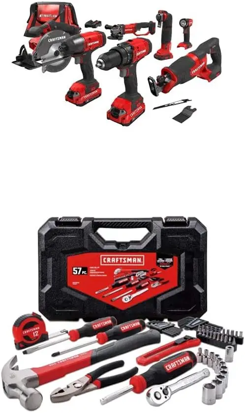 

CRAFTSMAN V20 Cordless Drill Combo Kit, 7 Tool with Mechanics Tools Kit/Socket Set, 57-Piece (CMCK700D2 & CMMT99446)