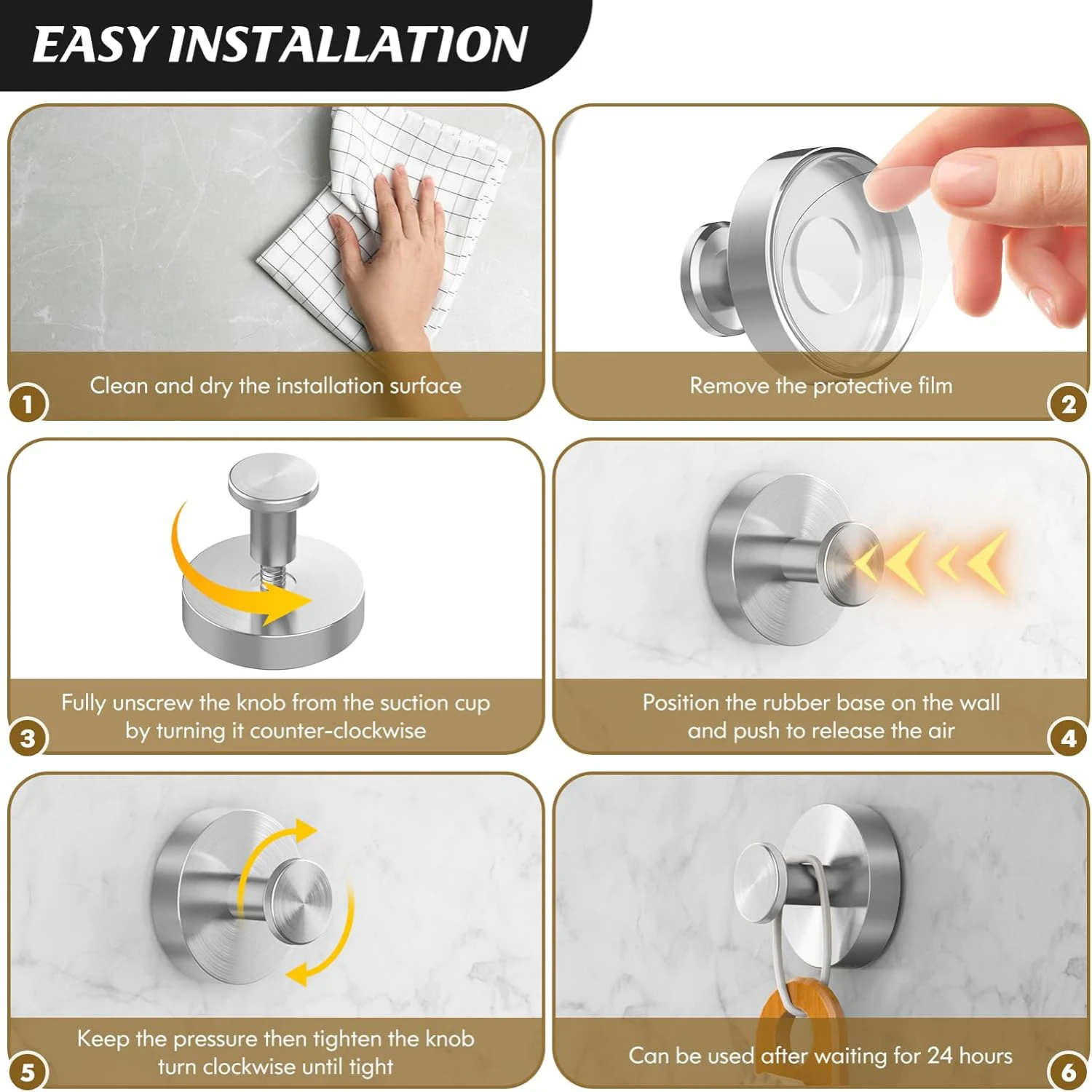 2 ganci a ventosa  Porta asciugamano impermeabile per accappatoio  Adatto per piastrelle per specchio con porta in vetro da cucina per bagno