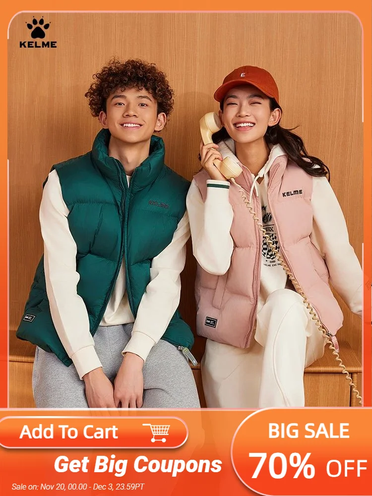 

Kelme Vest Cotton Clothing Men's Autumn And Winter Sports Training Clothes Women's Outerwear Running Warm Sports Vest