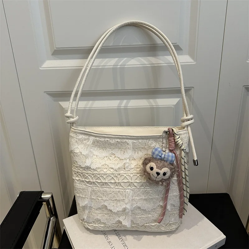 

2025 стильная большая сумка-тоут для женщин, милая кружевная сумка на плечо под мышками, просторная рабочая повседневная сумка