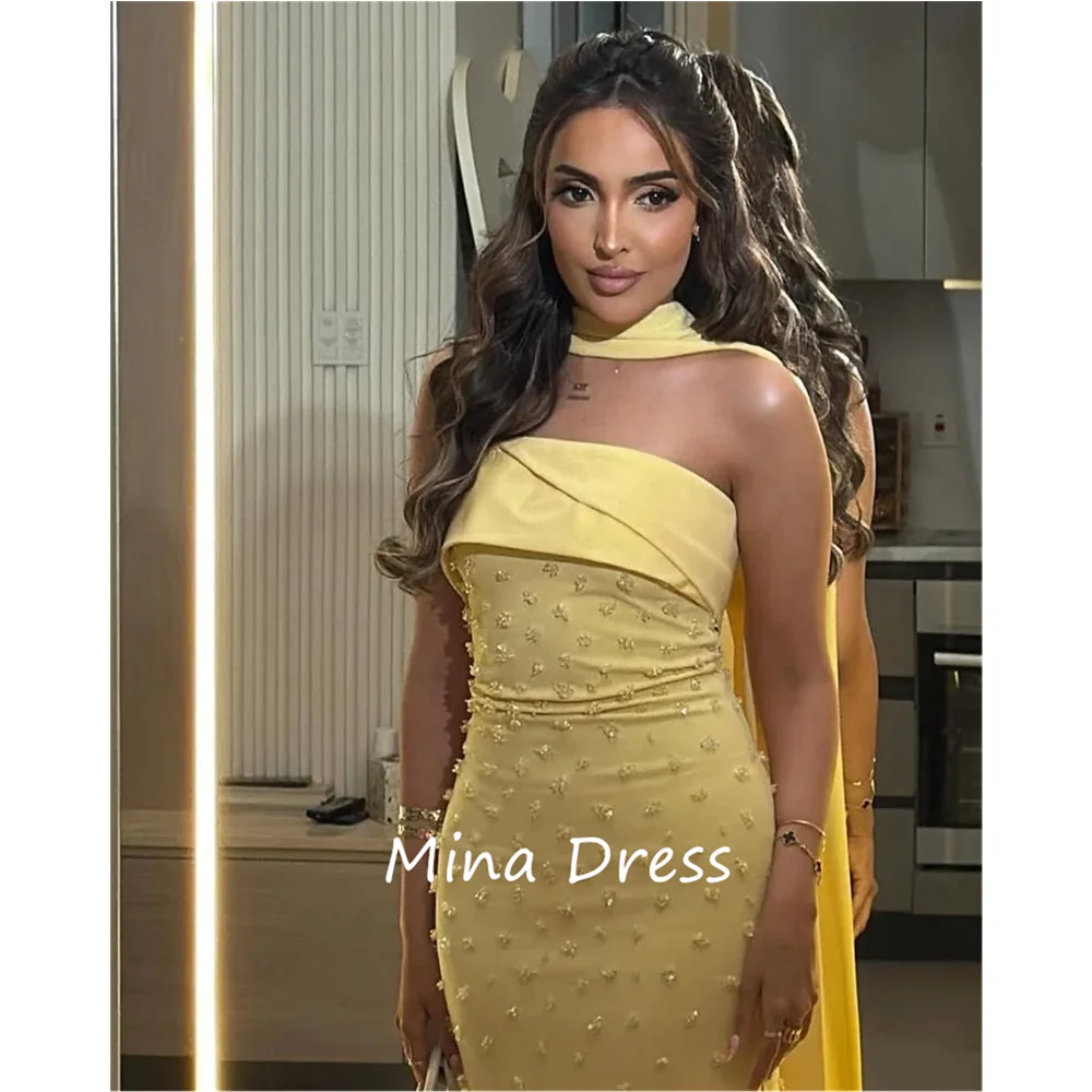

Mina custom made, strapless, beaded, gem sequin sleeveless backless ball gown for luxury party elegant women evening dress