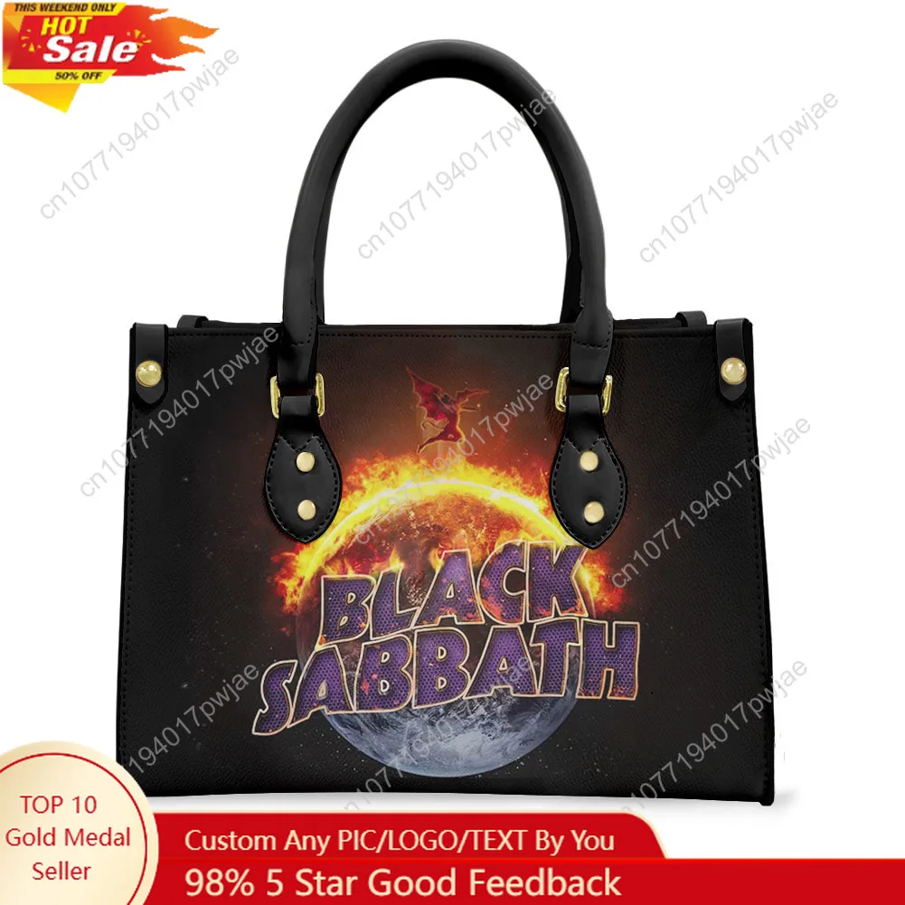 Black Sabbath Rock Band Tote Bag Purse Womens Mens Personalized Text Image PU Leather Handbag Business Shopping Gift Bags