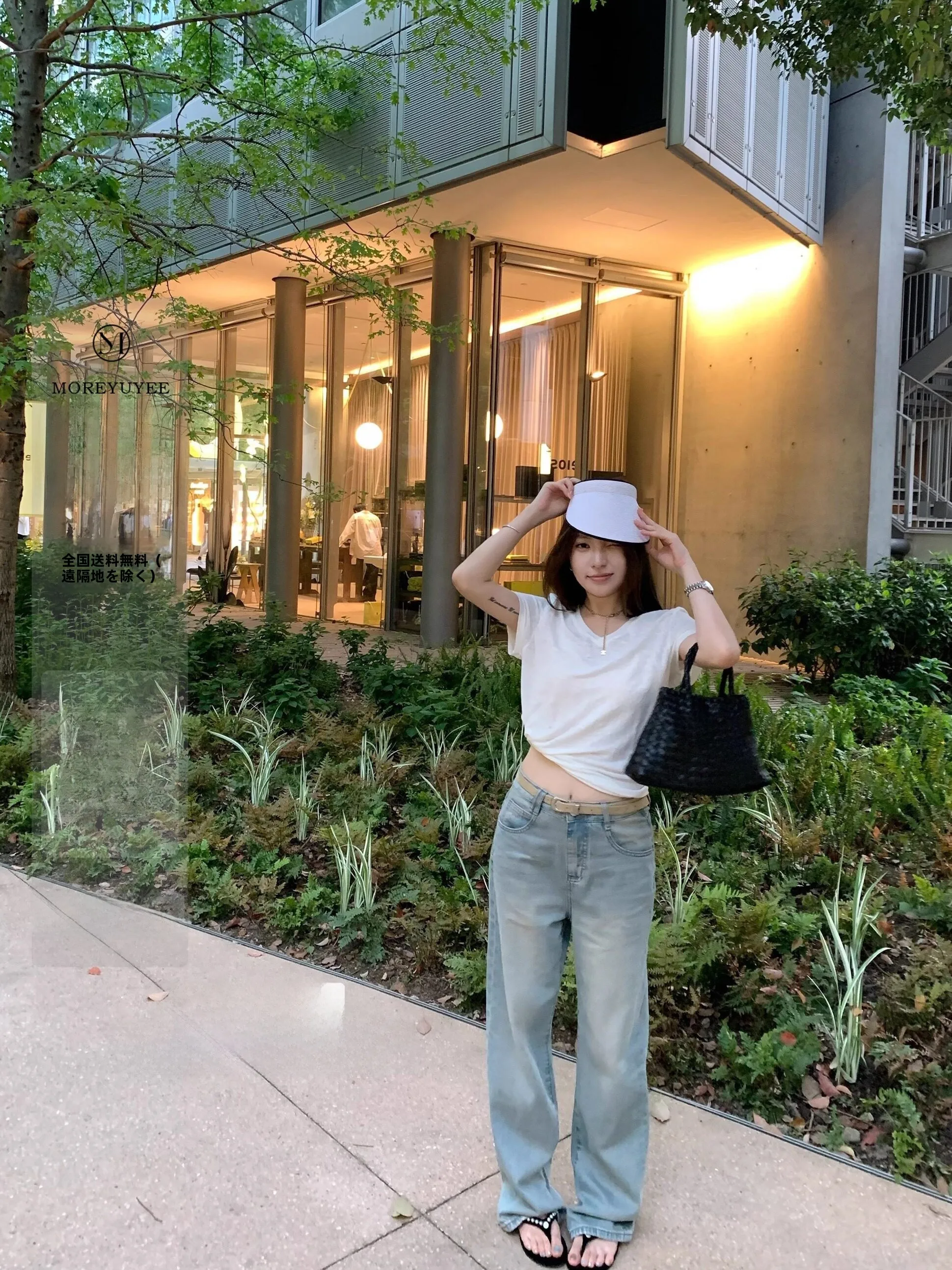 

YUYEE American Sle Vintage Blue Skinny Leg Jeans Loose Summer Casual Wide Leg Pants Multi ket l Waist Zipper