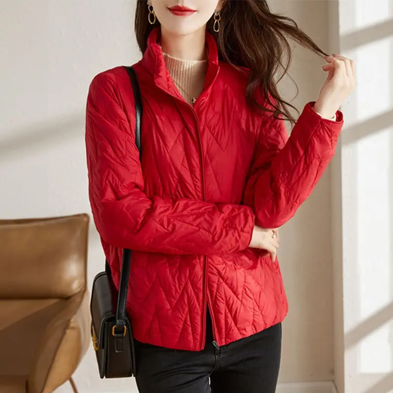 Para baixo algodão fino pequeno casaco feminino curto nova mãe de meia-idade fino outono inverno casaco de algodão