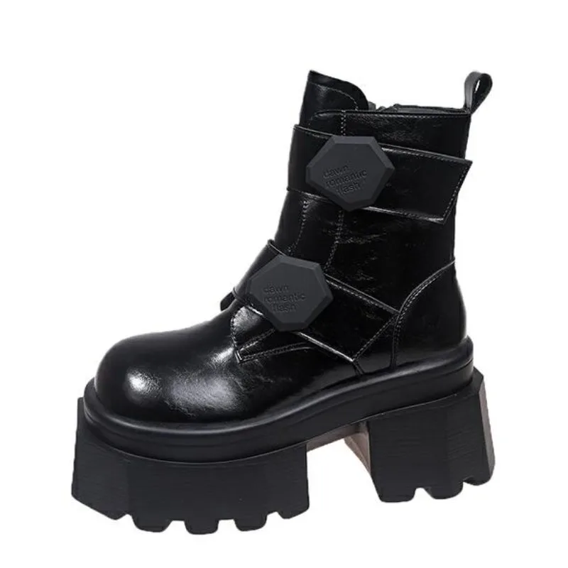 

Женские ботильоны, осенние кожаные туфли на массивном каблуке, женские дышащие кроссовки на высокой платформе, мотоциклетные ботинки на толстой подошве 8 см