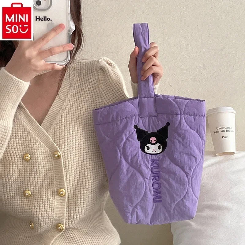 MINISO-Sac à main brodé de dessin animé Kuromi pour femme, portefeuille maman, sac à main polyvalent décontracté, grande capacité, haute qualité, nouvelle mode 2024