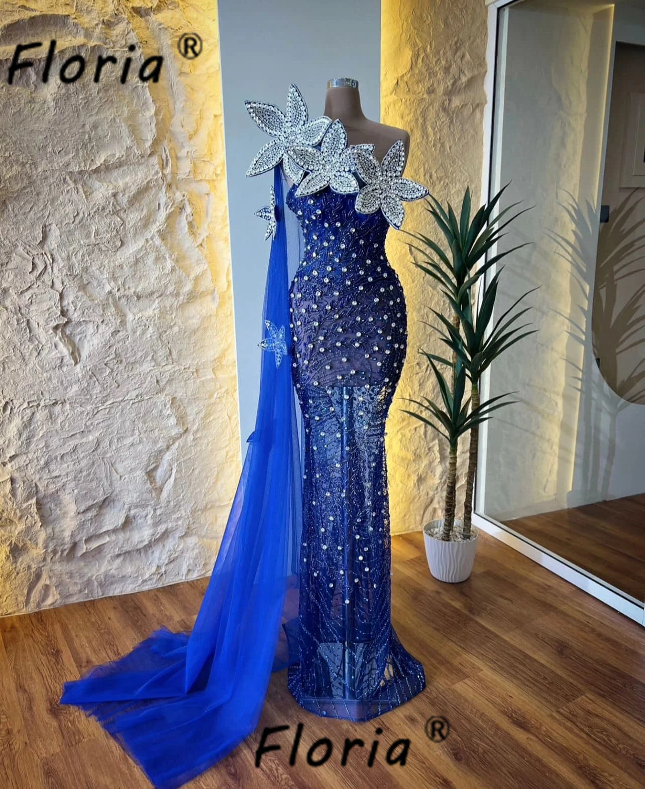 

Роскошные синие вечерние платья русалки с бисером, потрясающие кристаллы и цветы, свадебные платья, женские платья по индивидуальному заказу, 2025 Vestidos de noche