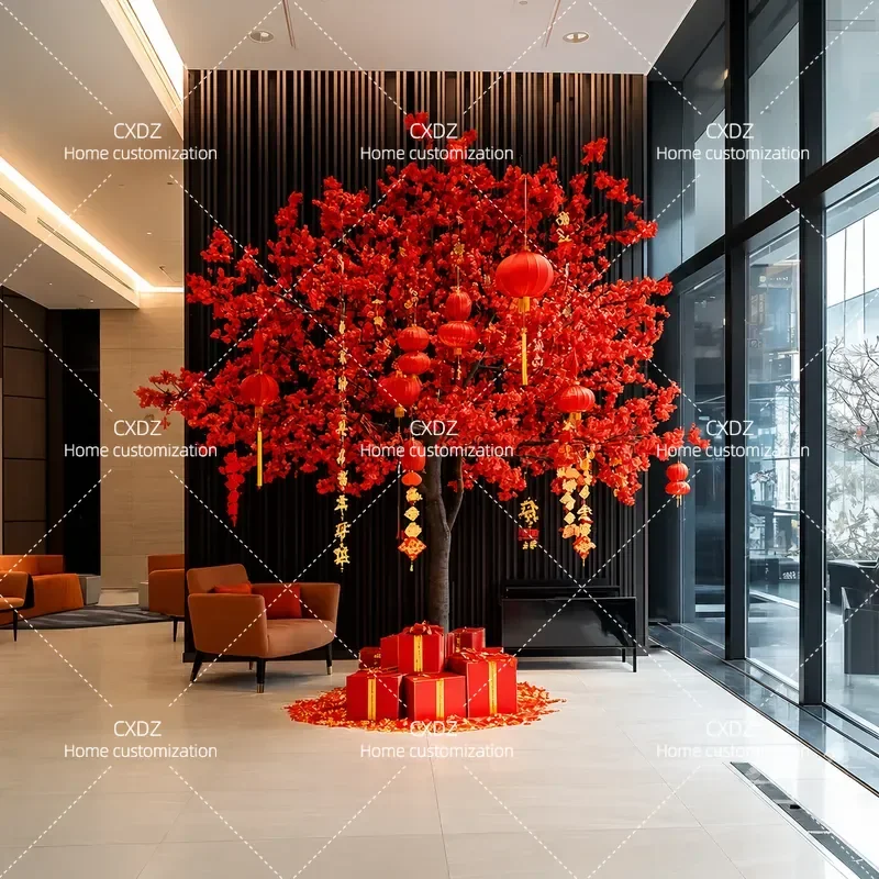 Large Artificial Peach Tree Indoor Festive Decoration New Year Holiday Fake Blossom Tree Red Envelope Wishing Tree Home
