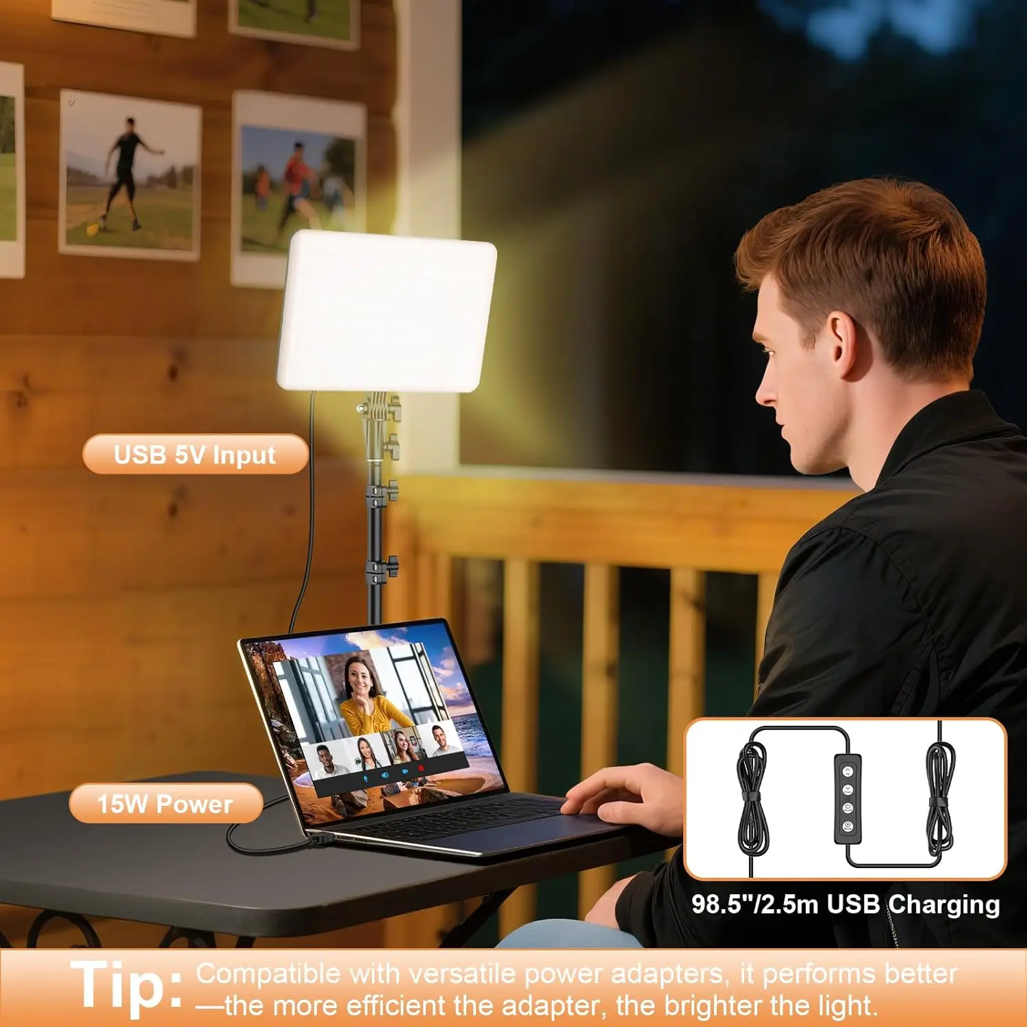 عبوة واحدة من مصابيح الفيديو LED، 15 وات 1700 لوكس قابلة للتعتيم 2500-8500 كلفن مع حامل ثلاثي القوائم للبث والتسجيل والألعاب والبث #6